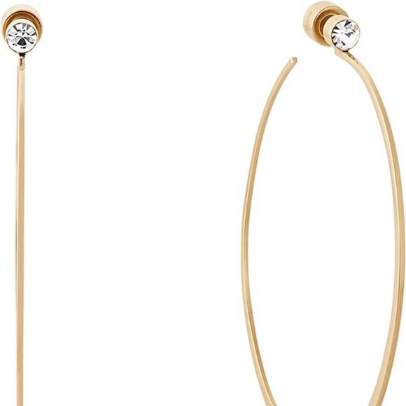 Michael Kors Cubic Zirconia Whisper Hoop Gold Tone Earrings Medium - Picture 2 of 4